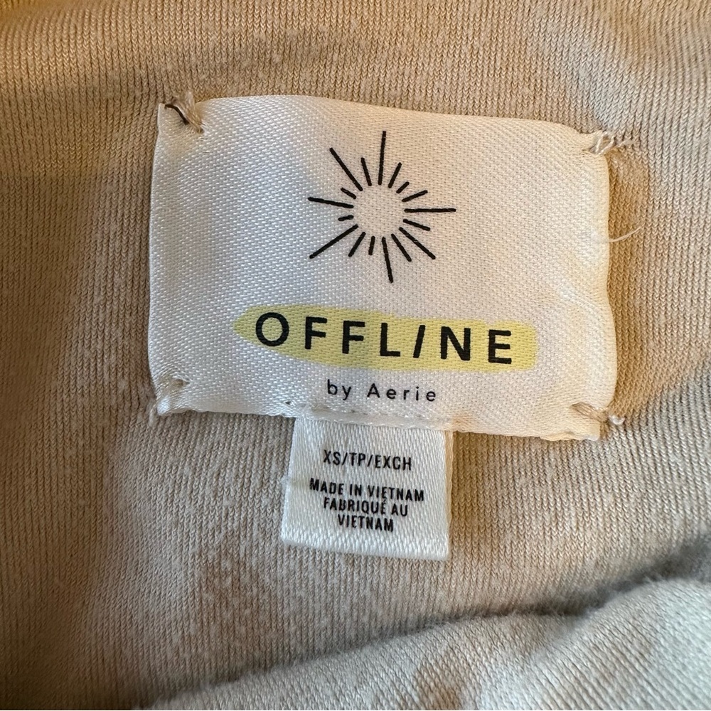 Aerie Offline Velour Mock Neck Long Sleeve Tan Neutral Hoodie, XS - Picture 3 of 9